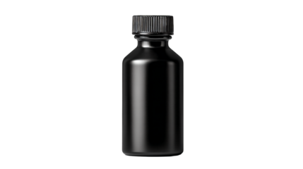 a black bottle with a black cap on a white background
