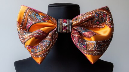 Naklejka premium Intricate Orange Paisley Bow Tie with Sparkling Embellishments