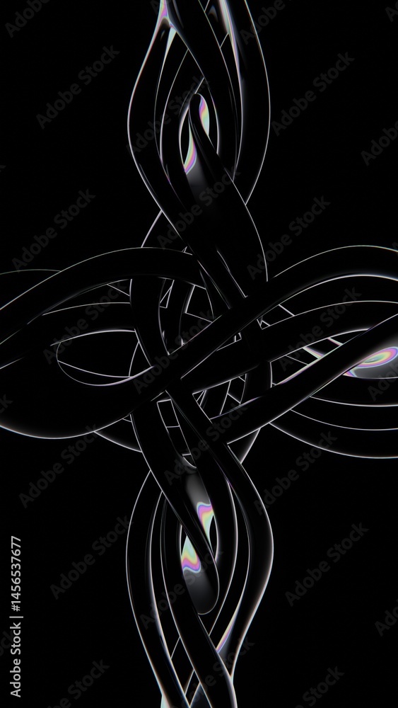Poster abstract 3d vertical rendered image liquid metallic twist double knot curve trendy figure shiny smoo