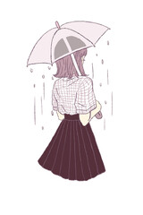 Illustration of woman holding an umbrella on a rainy day