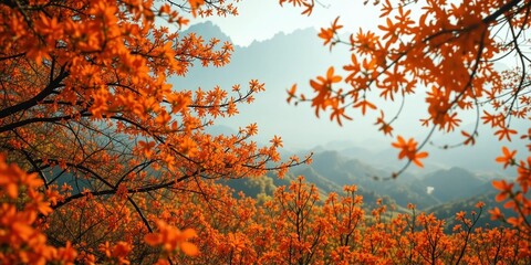 Kunming Cityscape, Orange Autumn Flowers in Wide Fields - 3D Watercolor Art