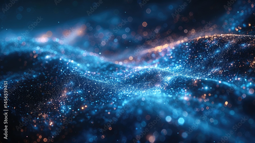 Poster abstract picture micro light sparkling particle represent data flow vivid flowing wave with high tec