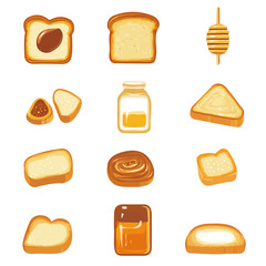 My Simple flat 2D icon of a honey toast set isolated on a transparent background, vector, flat design, animation design, simple flat 2D icon, minimalist design
