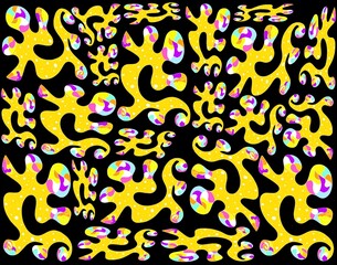 Pattern with yellow geometric shapes on black background