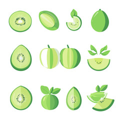 My Simple flat 2D icon of a honeydew set isolated on a transparent background, vector, flat design, animation design, simple flat 2D icon, minimalist design