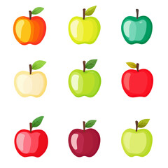 A Simple flat 2D icon ice apple collection isolated on a transparent background, vector, flat design, animation design, simple flat 2D icon, minimalist design, clipart, illustration
