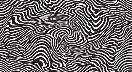 Abstract Black and White Swirling Illusion: A mesmerizing optical art piece showcasing dynamic lines and hypnotic patterns creating a sense of depth and movement.