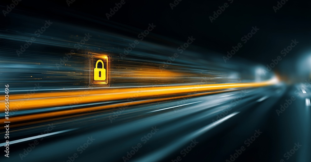 Poster the concept of data security is represented through an abstract depiction of high speed technology w