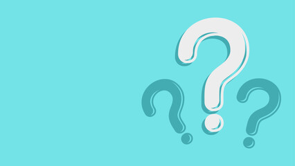 Three question marks in white and dark teal on a turquoise background