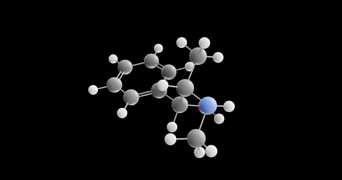 Ephedrine molecule, rotating 3D model of cns stimulant, looped video on a black background