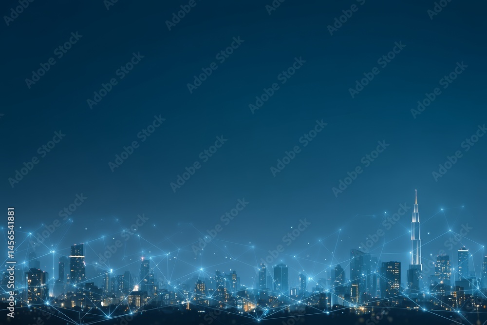 Fototapete the background of network technology is an abstract datum connection in a mesh of tech and blue desi