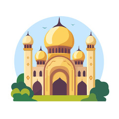 A Simple flat 2D icon vector illustration of a mosque in India isolated on a transparent background, vector, flat design, animation design, simple flat 2D icon, minimalist design, clipart