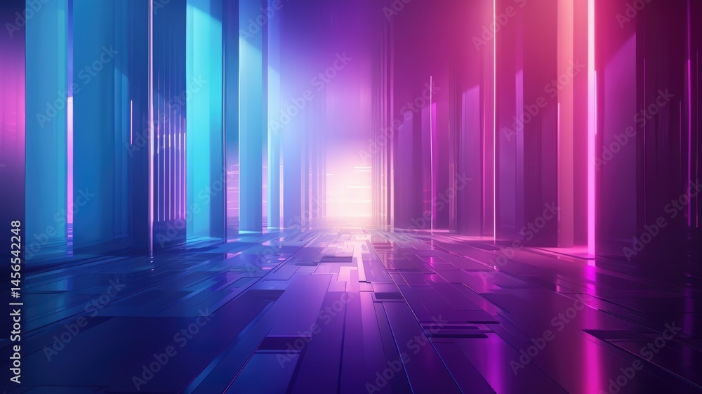 Poster futuristic cityscape with neon lights and digital grid elements. sci-fi cyberpunk concept. digital a