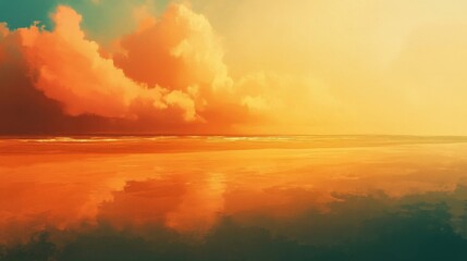 Obraz premium Orange And Yellow Sunset Over Calm Ocean Beach