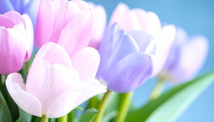 Fototapeta premium beautiful Pink and Purple Tulips in a Vase, beautiful close up of flowers 
