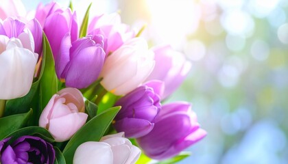 Obraz premium beautiful Pink and Purple Tulips in a Vase, beautiful close up of flowers 