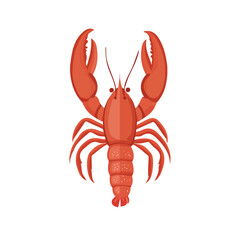 A Simple flat 2D icon vector lobster isolated on a transparent background, vector, flat design, animation design, simple flat 2D icon, minimalist design, clipart