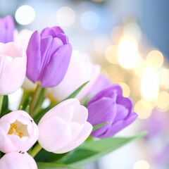 Obraz premium beautiful Pink and Purple Tulips in a Vase, beautiful close up of flowers 