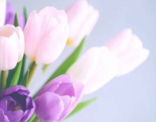 Fototapeta premium beautiful Pink and Purple Tulips in a Vase, beautiful close up of flowers 