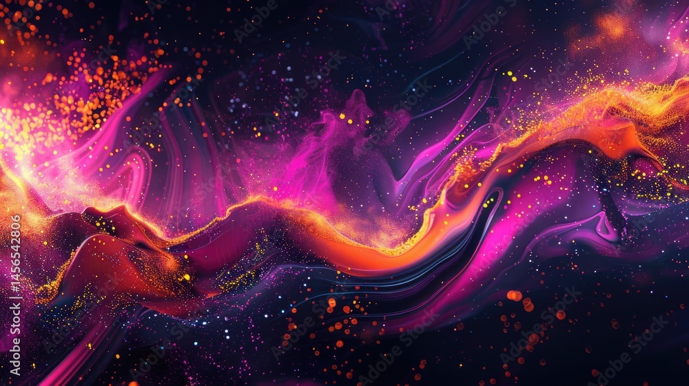 Poster wonderful picture of colorful light sparkling particles scattered across space background, create ab
