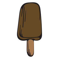 Chocolate popsicle ice cream. Sweets. Simple vector illustration for sticker, icon, print. Design element isolated on white background