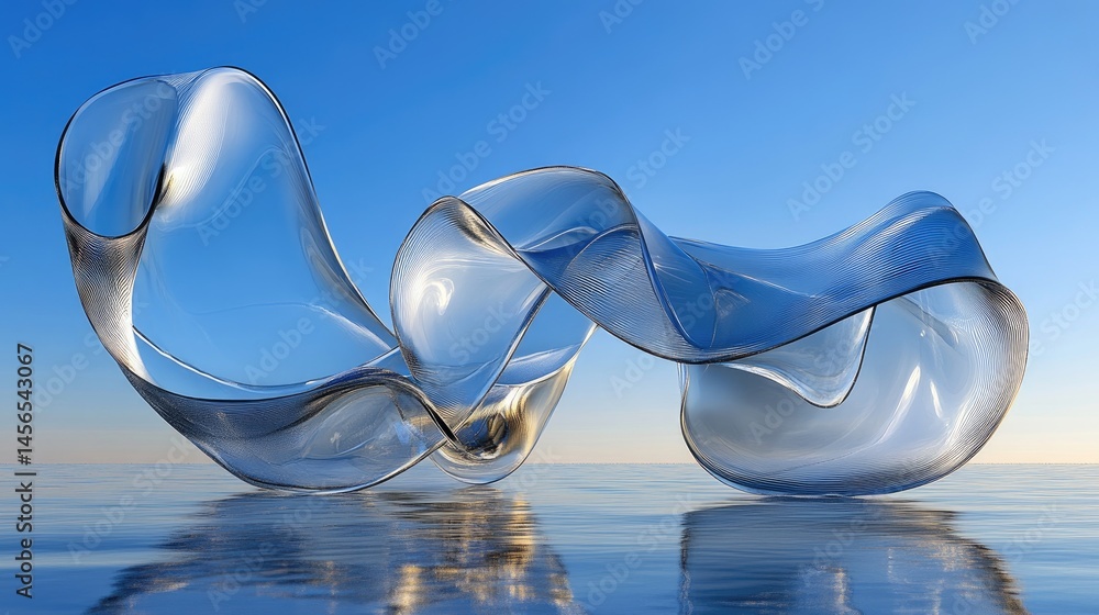 Poster Smooth abstract ribbon in translucent glass with reflective surface below