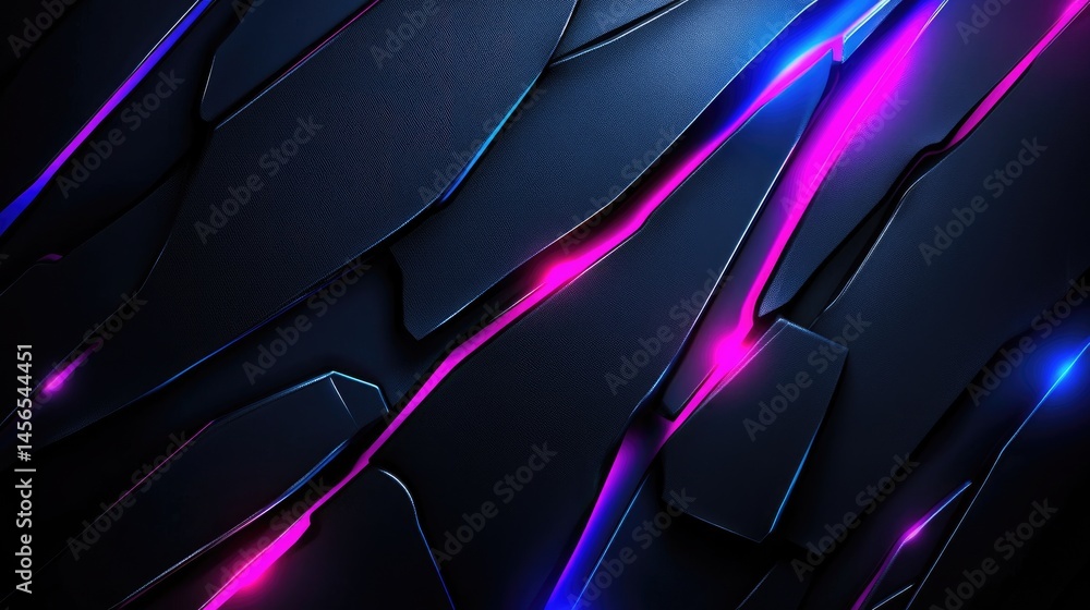Poster sleek tech background with layered pink-blue glowing lines and dark grid shapes