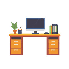 My Simple flat 2D illustration of a office desk isolated on a transparent background, vector, flat design, animation design, simple flat 2D icon, clipart