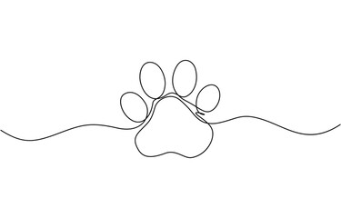 Continuous one line drawing of a animal paw pad, One line drawing of a dog paw print in minimalist vector outline style, isolated on white background.