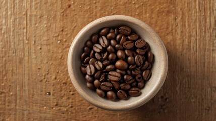 Fototapeta premium Coffee Beans in Small Bowl on Rustic Background – 4K Organic Drink Concept 