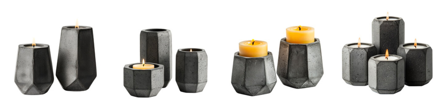 Fototapeta Geometric concrete candle holders in a minimalist display.