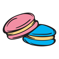Macarons. Sweets. Cake. Simple vector illustration for sticker, icon, print. Design element isolated on white background
