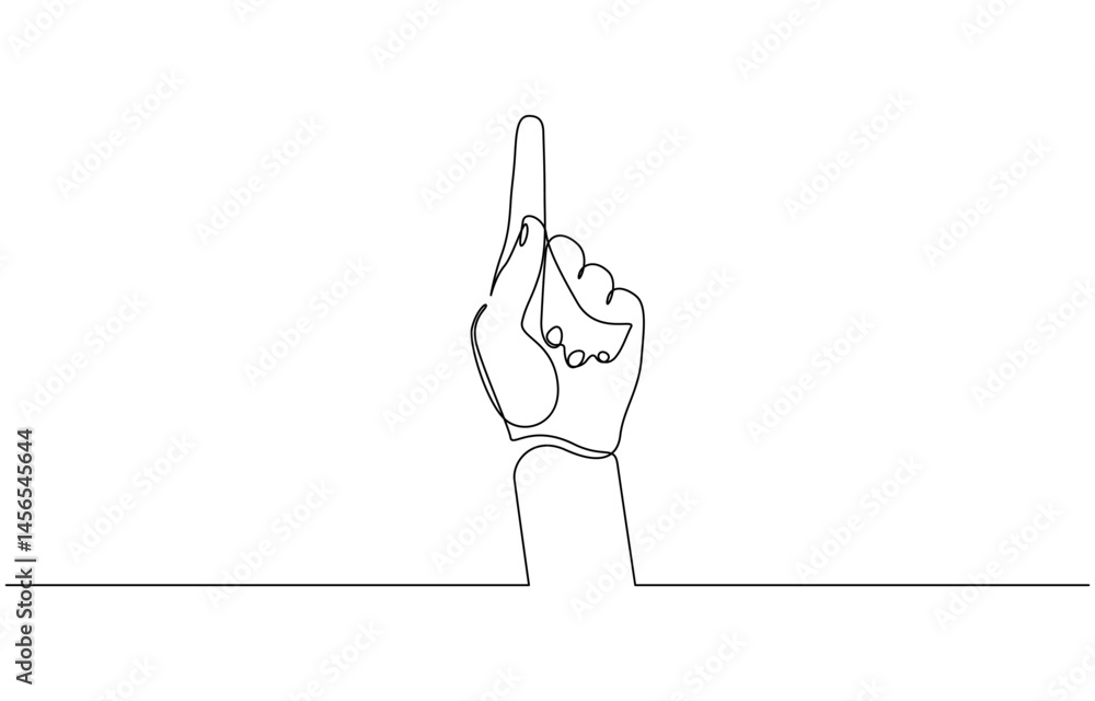 Poster continuous line drawing hand pointing direction finger, one line drawing hand pointing gesture. fing