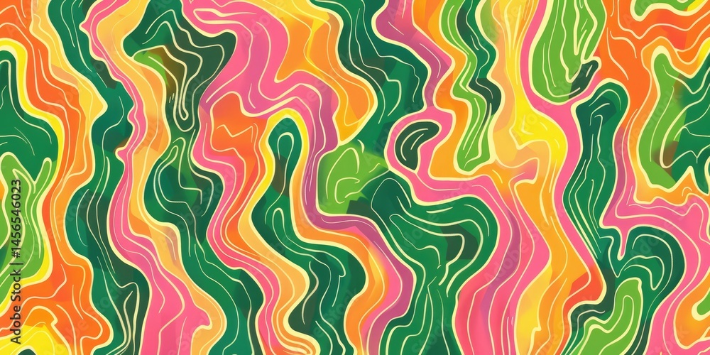 Poster abstract fluid pattern with vibrant colors in green, yellow, and pink tones. psychedelic design for 