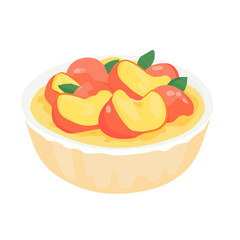 My Simple flat 2D illustration of a peach cobbler dish isolated on a transparent background, vector, flat design, animation design, simple flat 2D icon, clipart