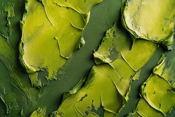 Obraz premium Textured green paint strokes on dark background.