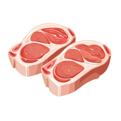 My Simple flat 2D illustration of pork chops isolated on a transparent background, vector, flat design, animation design, simple flat 2D icon, clipart