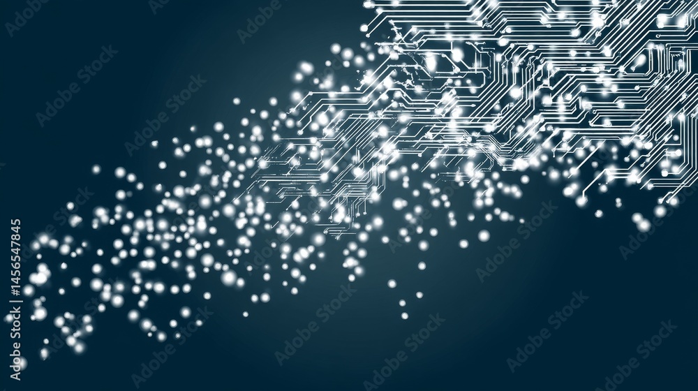 Poster an abstract illustration of a futuristic circuit board or blockchain network, displayed on a blue 4k