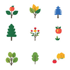 My Simple flat 2D illustration of a set of vector trees isolated on a transparent background, vector, flat design, animation design, simple flat 2D icon, clipart