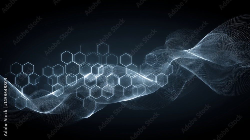 Poster the technology concept is visually represented by a futuristic hexagon illustration, focusing on str