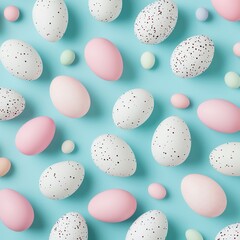 Colorful Eggs on Soft Blue Background for Spring and Easter Themes