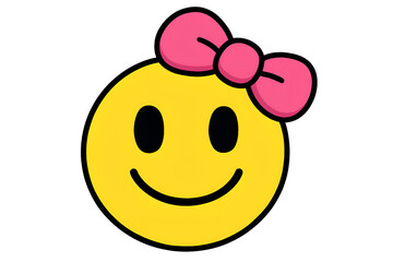 Cute Smiley Face with Pink Bow – Hand Drawn Happy Emoji Illustration