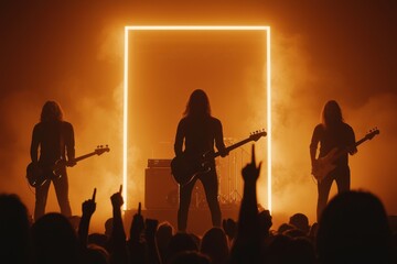 Silhouetted Musicians on Stage with Dramatic Lighting Effects