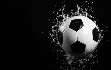 Naklejka premium Water Splash with Soccer Ball on Black Background