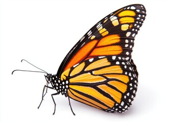 Vibrant Monarch Butterfly on White Background with Detailed Features