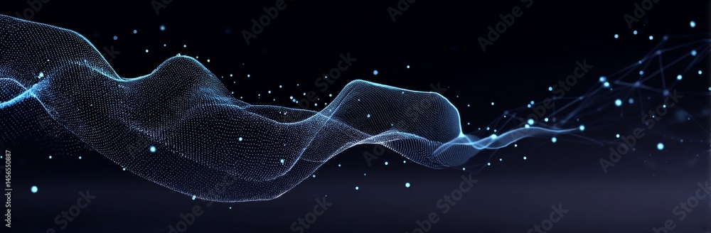 Poster network connection structure is visually represented by a digital dynamic wave of dots, set against 
