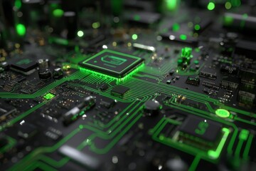 Obraz premium This stock photo captures the captivating fusion of technology and aesthetics, as a neon nucleus and CPU come together in a vibrant neon light