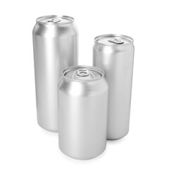 Many blank tin cans isolated on white