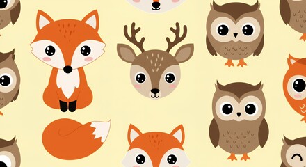 Adorable Forest Friends: A Cute Cartoon Illustration of Woodland Animals