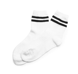 Pair of socks isolated on white, top view